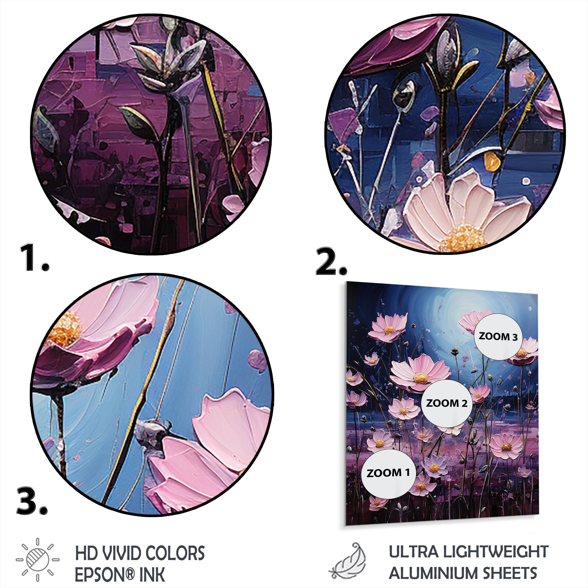 Designart "Zinnias Violet Serenade III" Floral Metal Wall Art Bed